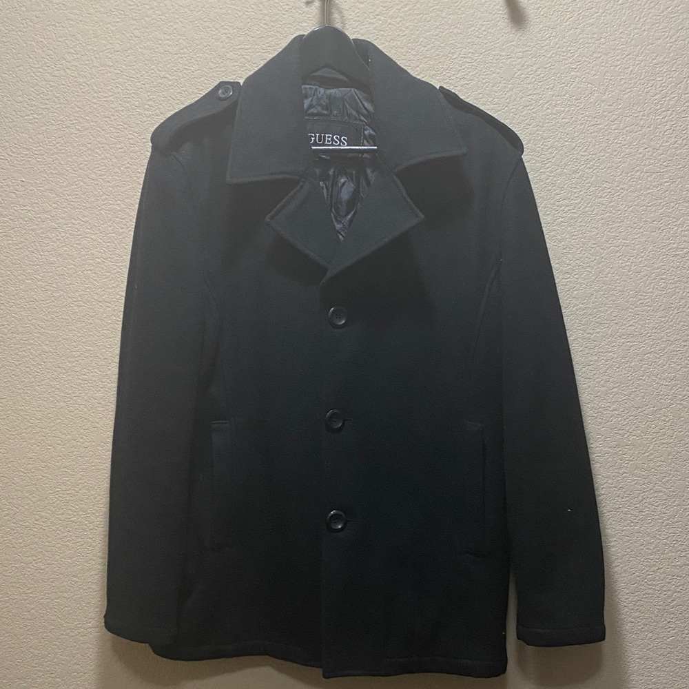 GUESS Men's Classic Black Pea Coat